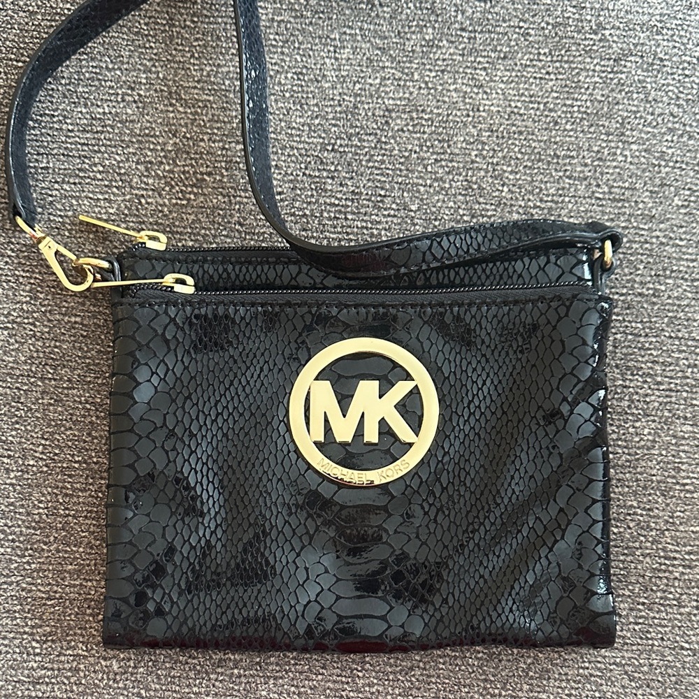 Michael Kors Black and Gold Snakeskin Crossbody